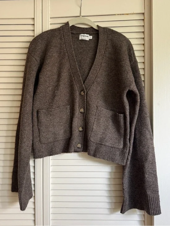 Cozy V-Neck Button Cardigan - Brown - Picture 2 of 5